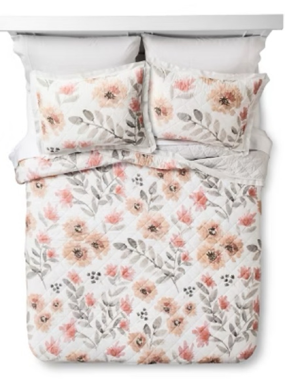 Threshold Floral Quilted Comforter Set in Peach, Blush and Gray